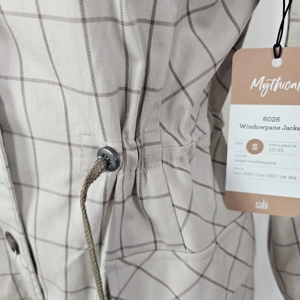 Cabi Windowpane Jacket Style # 6026 Taupe Cinched Waist Size Small